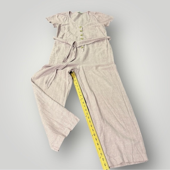 Madewell Linen-Cotton Pleat-Sleeve Jumpsuit Pink Purple Sz 2 - Picture 6 of 10